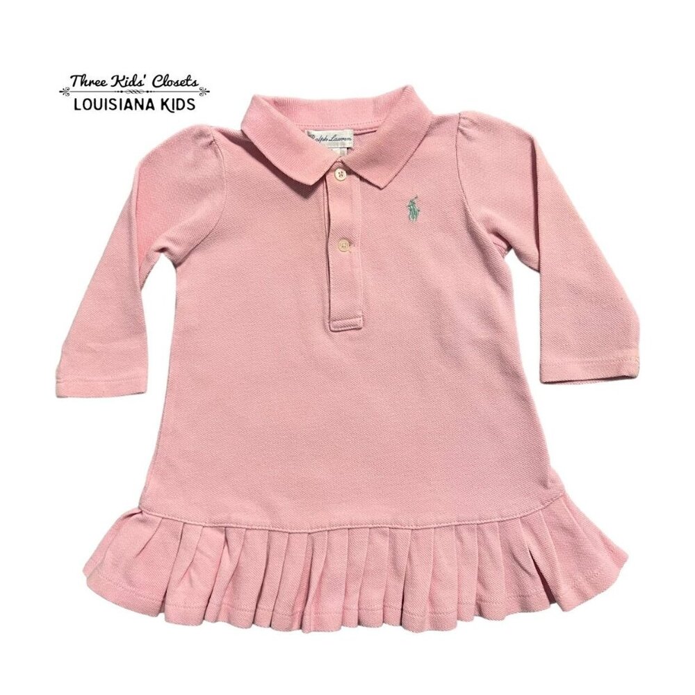 Ralph Lauren 9m Pink Pleated Hem Polo Dress